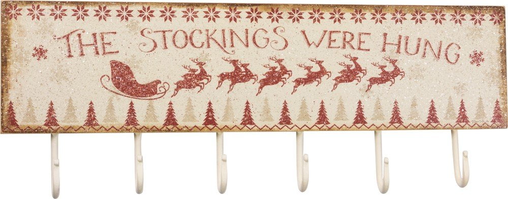 Rustic Christmas Stockings Hung 6-Hook Board