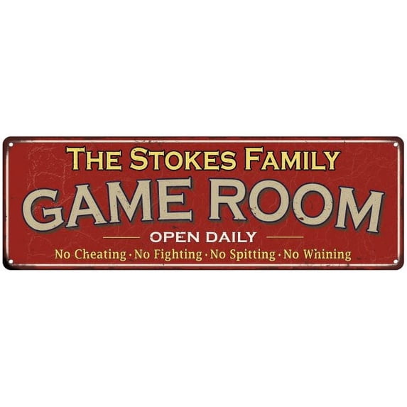 The Stokes Family Red Game Room Metal 8x24 Sign 108240038505