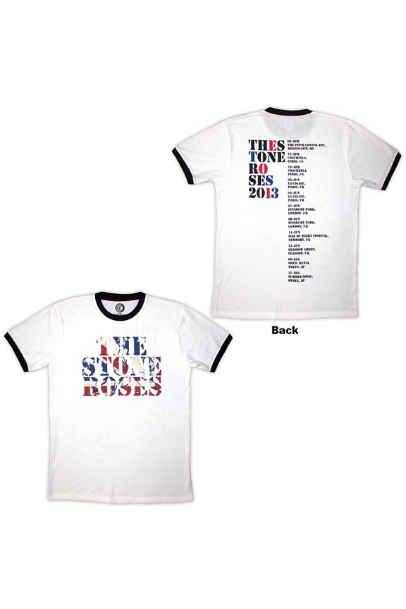 The Stone Roses Unisex Ringer T-Shirt 2013 Tour Ringer (White) (Back Print)