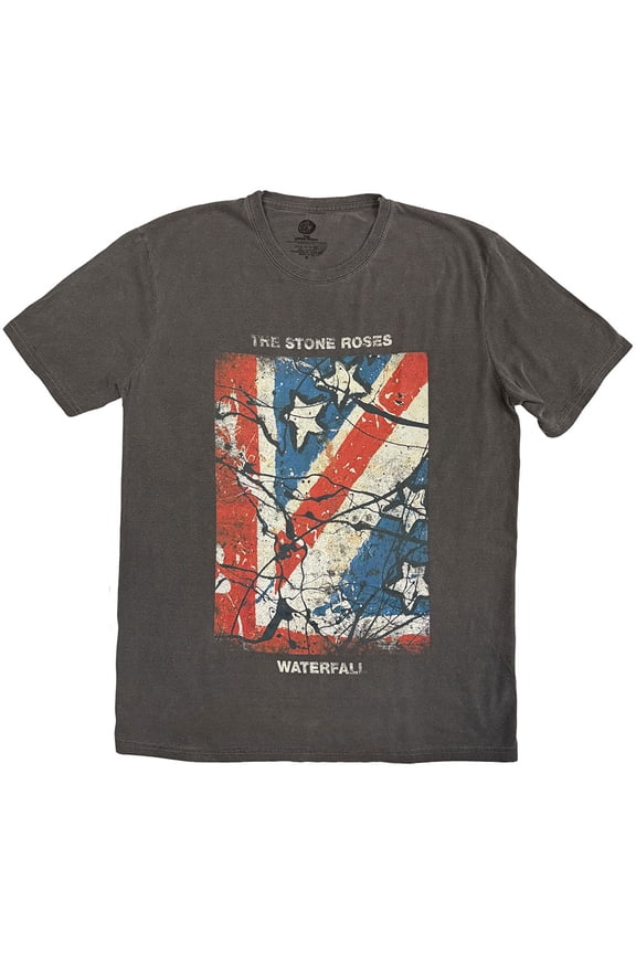 The Stone Roses Unisex Stone Wash T-Shirt Waterfall Jumbo-Print Stone Wash (Charcoal Grey) (Large)
