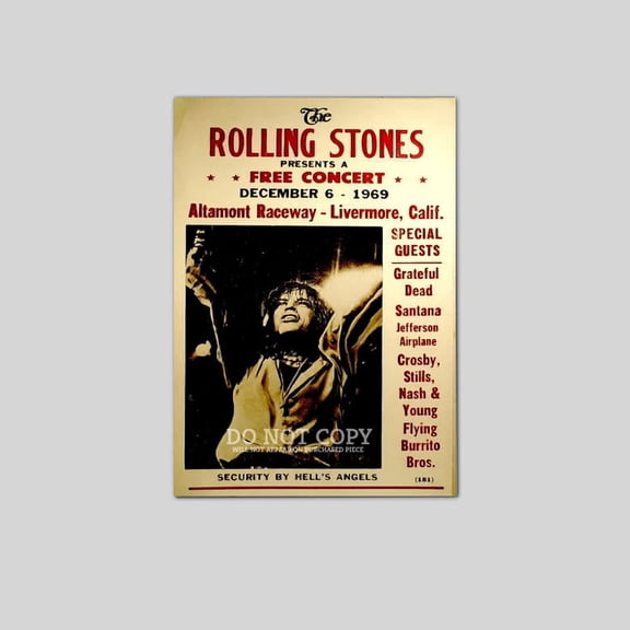 The Stones Altamont Concert Poster 11 X 17 - Legendary 1969 Music Festival - Featuring Most Incredible Rock Acts Of The Era Size 24''x36'' Goldengate