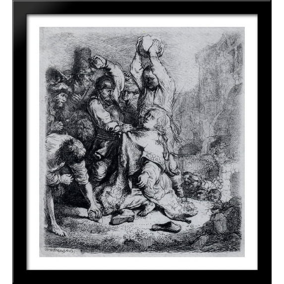 The Stoning Of St. Stephen 28x30 Large Black Wood Framed Print Art by Rembrandt