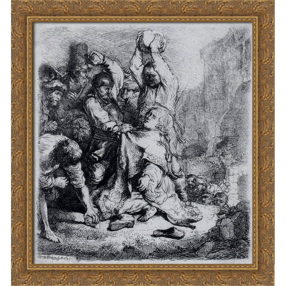 The Stoning Of St. Stephen 28x30 Large Gold Ornate Wood Framed Canvas Art by Rembrandt