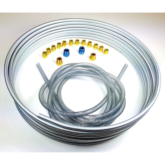 The Stop Shop Brake Line Kit - 25' of 1/4" Coil/Roll with Fittings and 8' of Spring Guard