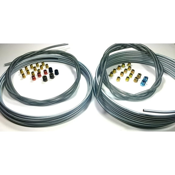 The Stop Shop Complete 25' Rolls 3/16 & 1/4 inch Brake Line Kit WITH Fittings and 8' of Spring Guard