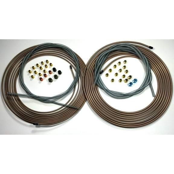 The Stop Shop Complete Copper Nickel Brake Line Kit. 50 Foot 1/4" and 3/16" Rolls w Fittings /16 Ft each 3/16" & 1/4" Stainless Steel Armor