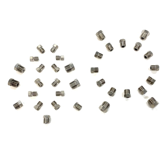 The Stop Shop Stainless Steel SAE Brake Line Fitting Kit for Inverted Flares on 3/16 and 1/4 Inch Tube (35 Fittings Total)