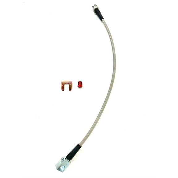 The Stop Shop Universal Rear Braided SS Brake Hose, 19" Long with mouting block