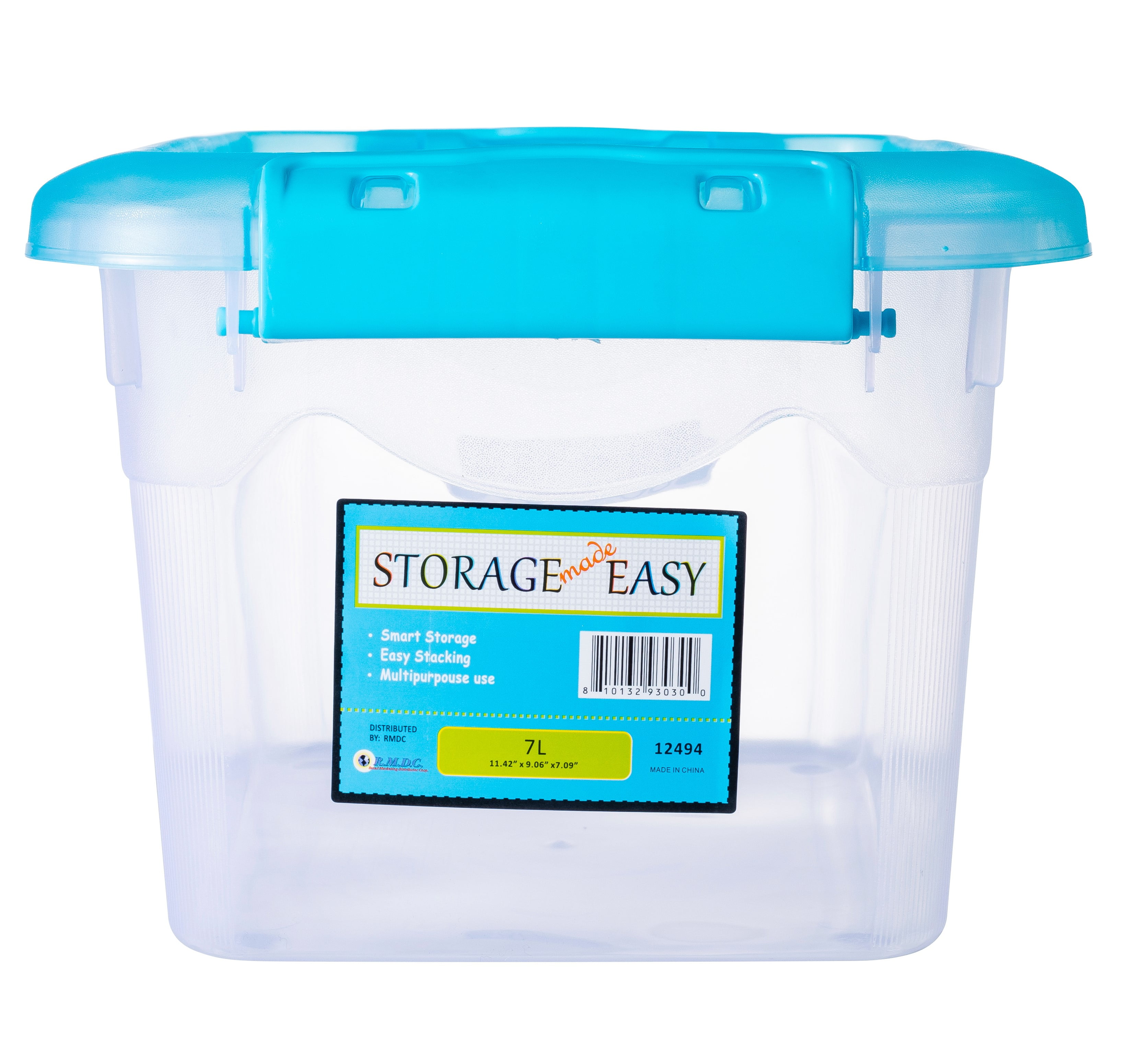 Plastic Storage Box 7L with Blue Lid, 11.5"x9"x7", Storage Made Easy, Use by Adults and Teens