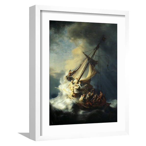 Art.com The Storm on the Sea of Galilee Giclee Print by Rembrandt van Rijn, White Frame Wall Art, 17" x 21"