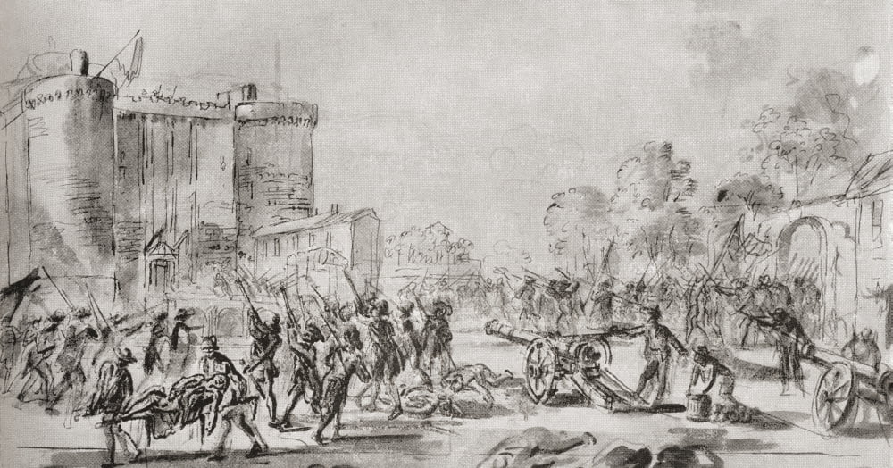 The Storming Of The Bastille Paris France 14Th July 1789 From A Contemporary Print Canvas Art - Ken Welsh Design Pics (19 x 10)