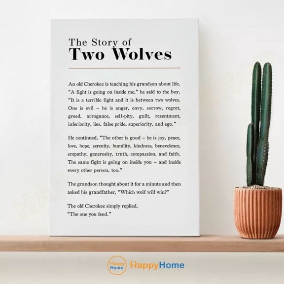 The Story Of Two Wolves Wall Art Motivational Wolf Quotes Inspiration Print