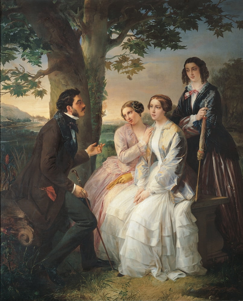 The Story (Severino Bonora Talking With Three Ladies In Pillnitz) Canvas Art - (24 x 36)
