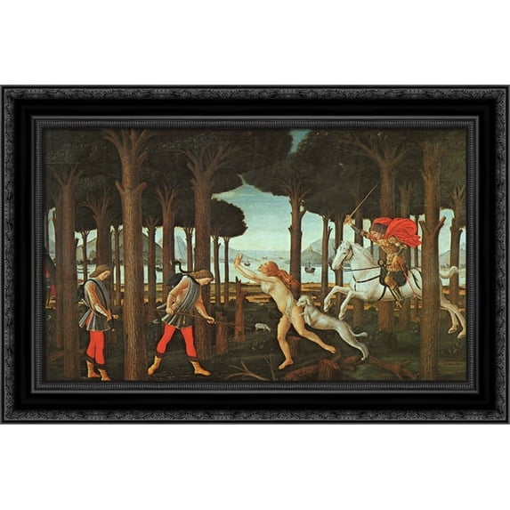 The Story of Nastagio degli Onesti (first episode) 24x18 Black Ornate Wood Framed Canvas Art by Botticelli, Sandro