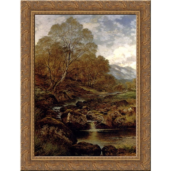 The Stream From The Hills Of Wales 20x24 Gold Ornate Wood Framed Canvas Art by Leader, Benjamin Williams