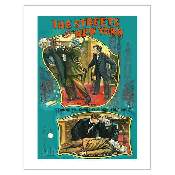 The Streets of New York - from the well known play by Dion Bocicalt - Vintage Film Movie Poster c.1913 - Bamboo Fine Art 290gsm Paper (Unframed) 17x22in