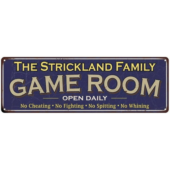 The Strickland Family Blue Game Room Metal 8x24 Sign 108240037984