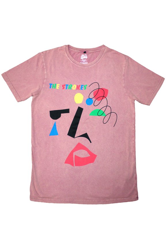 The Strokes Unisex Stone Wash T-Shirt Abstract Face (Kashmir Red)