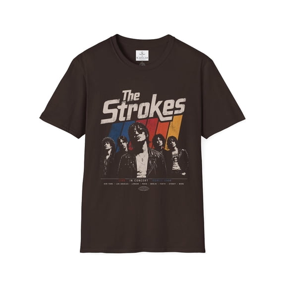 The Strokess band Tour 2026 T-Shirt, Retro Alternative Rock Shirt,Dark Chocolate Color,Size L