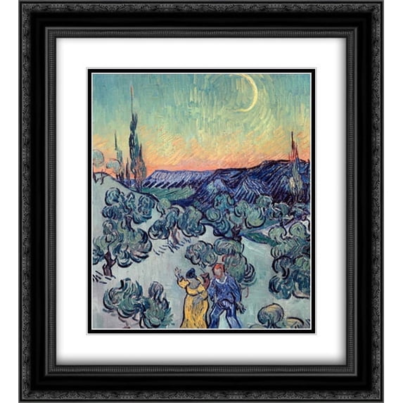 The Stroll, Evening 2x Matted 20x22 Black Ornate Framed Art Print by Van Gogh, Vincent
