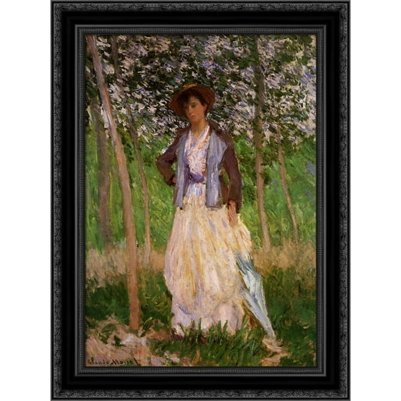 The Stroller (Suzanne Hoschede) 20x24 Black Ornate Wood Framed Canvas Art by Monet, Claude