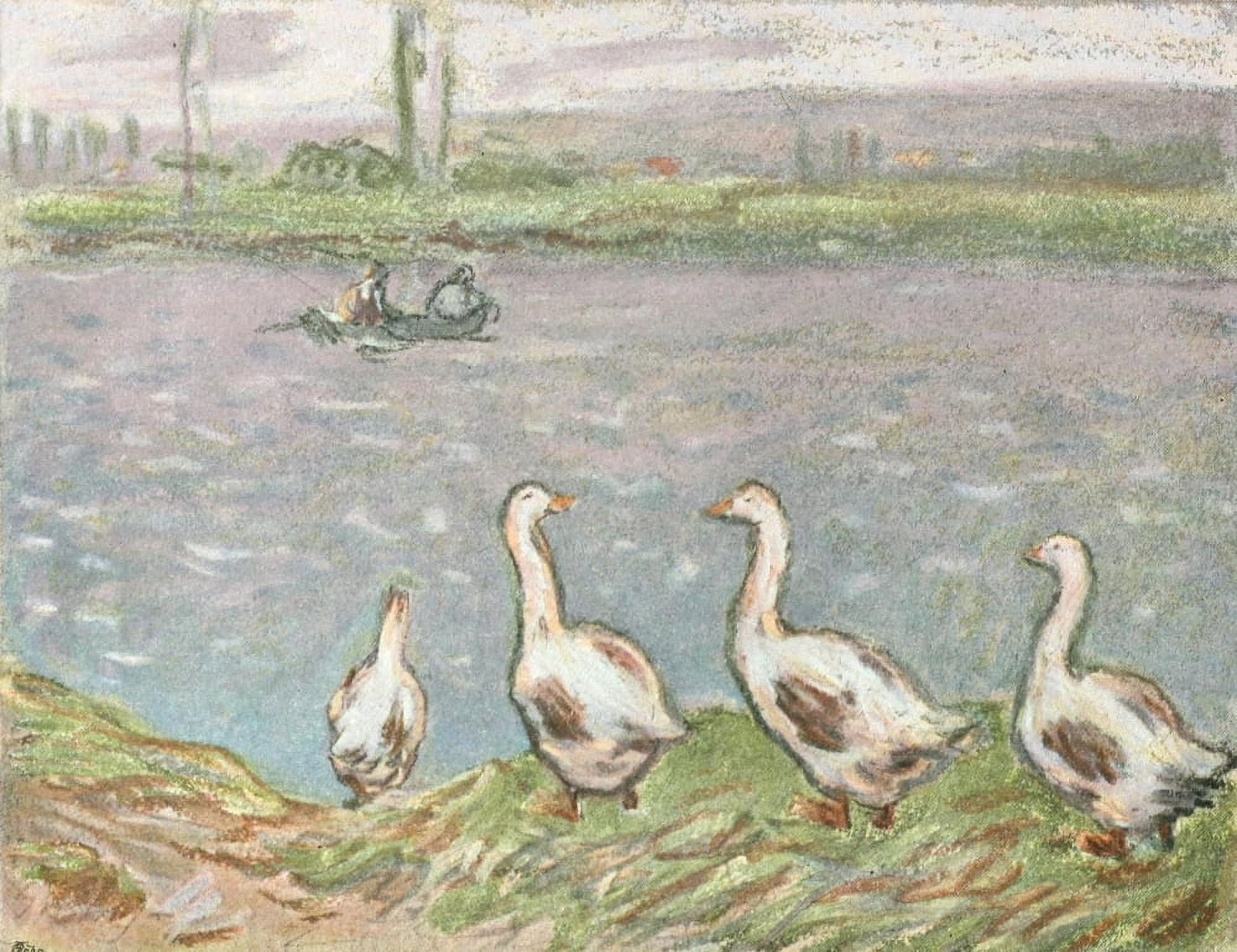 The Studio 1896 Geese in pastels Canvas Art - Alfred Sisley (18 x 24)