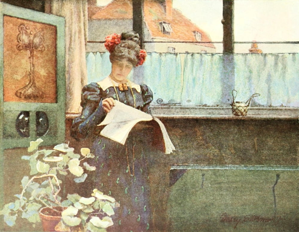 The Studio 1903 Woman reading Canvas Art - Howard Gull Stormont (18 x 24)