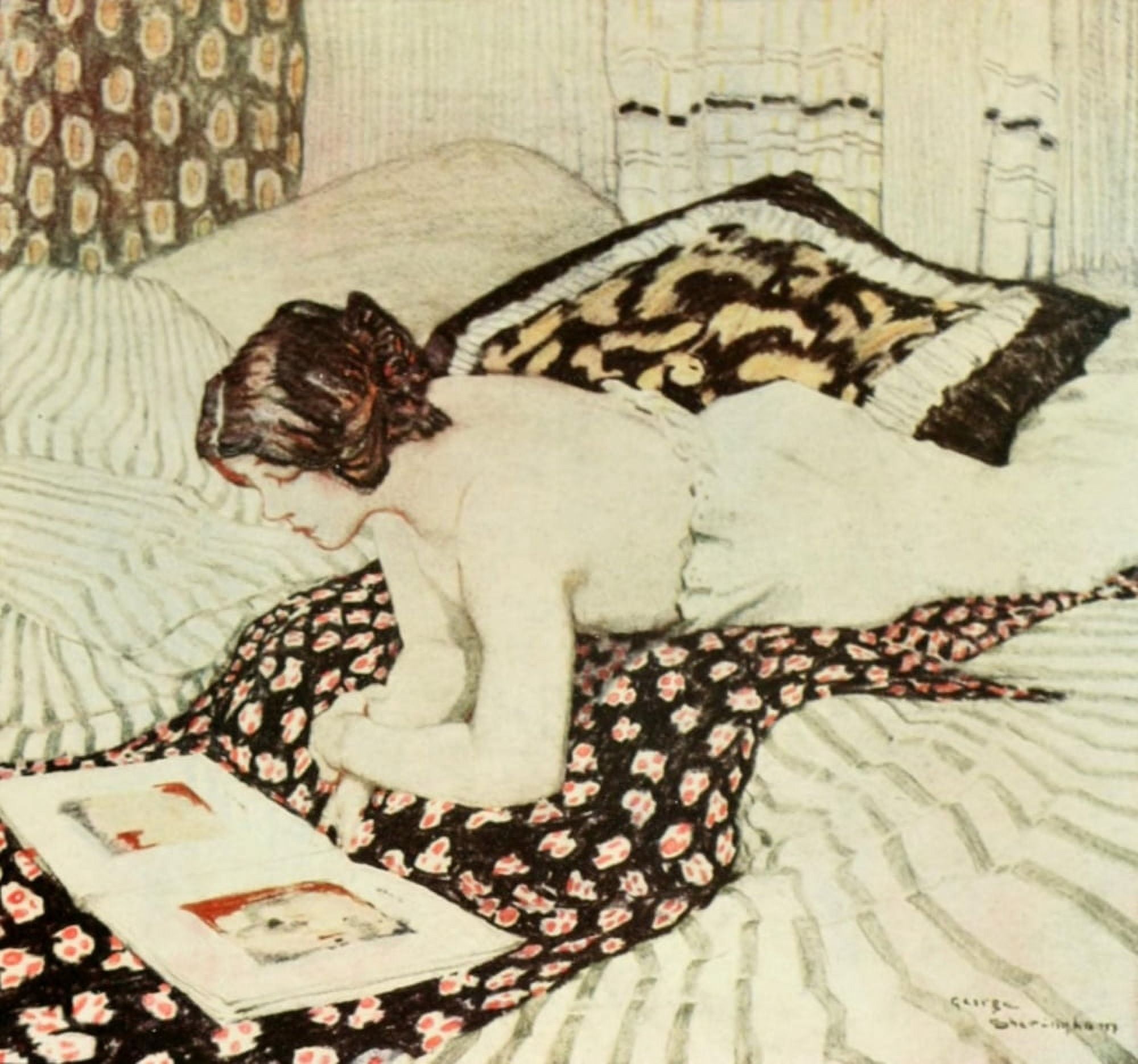 The Studio 1916 The Flowered Shawl Canvas Art - George Sheringham (18 x 24)