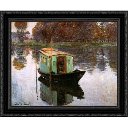 The Studio Boat 24x20 Black Ornate Wood Framed Canvas Art by Monet, Claude