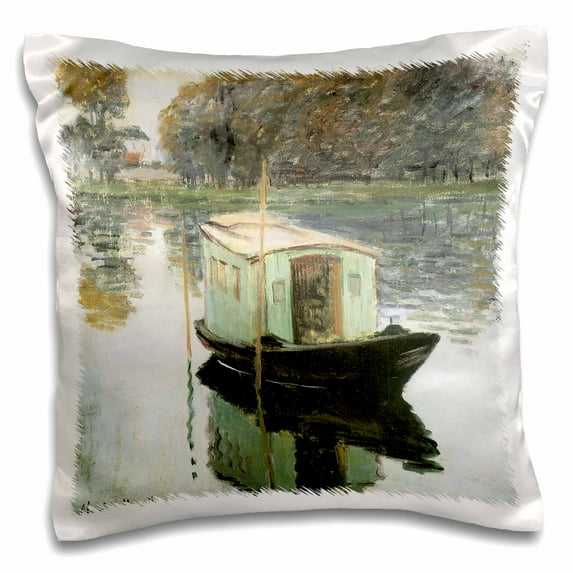 3dRose, The Studio Boat by Claude Monet, 1874, 16x16 inch Pillow Case