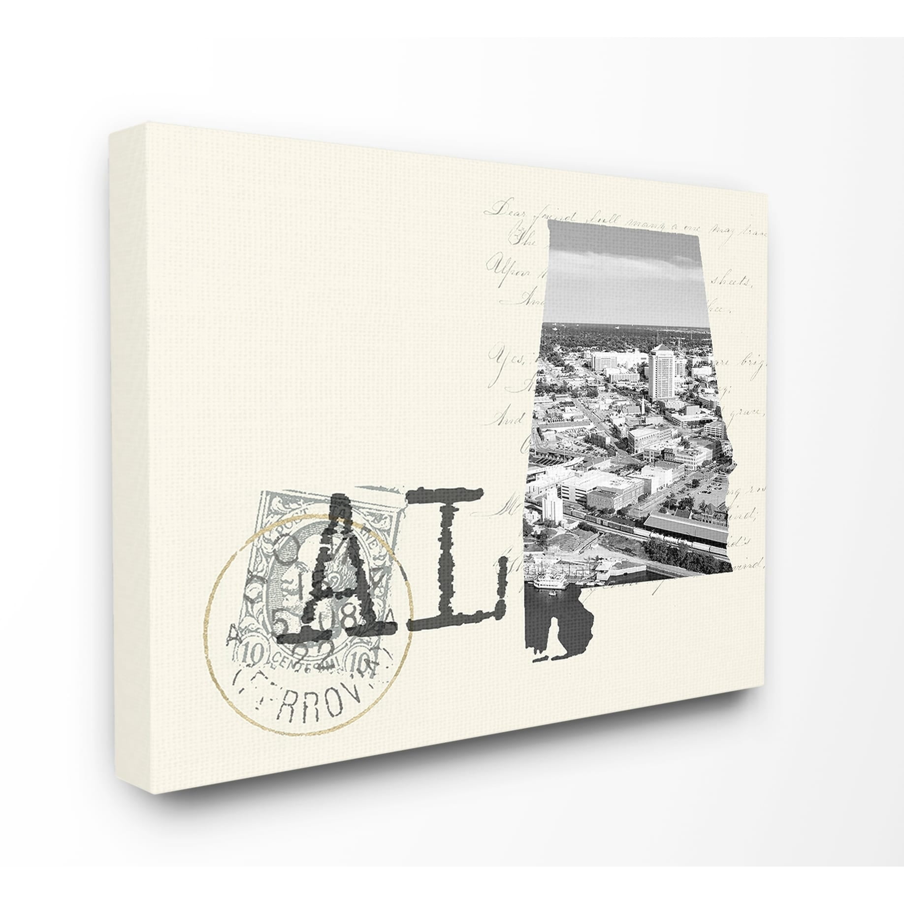 The Stupell Home Decor Alabama Black and White Photograph on Cream Paper Postcard Canvas Wall Art