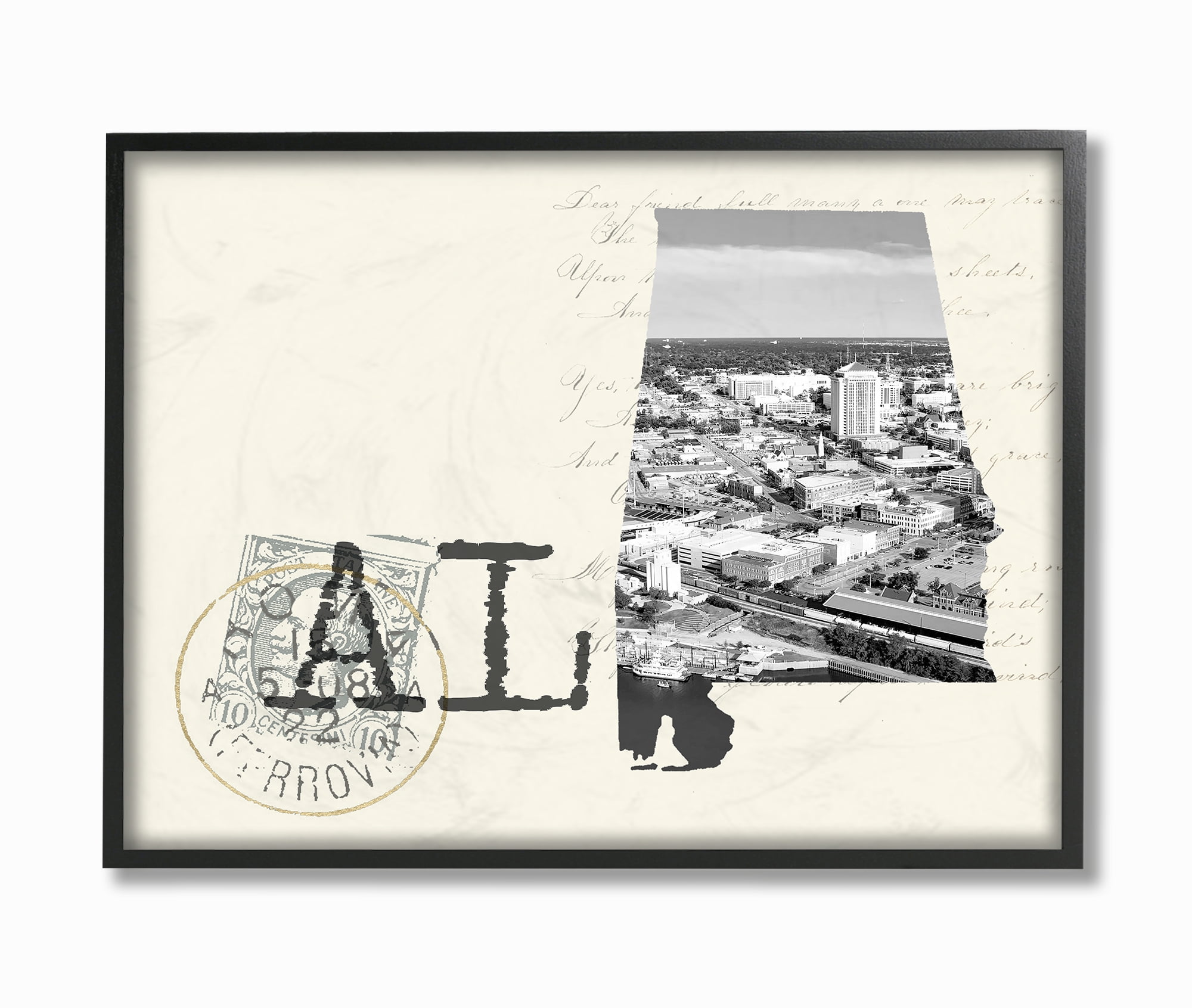 The Stupell Home Decor Alabama Black and White Photograph on Cream Paper Postcard Framed Texturized Art