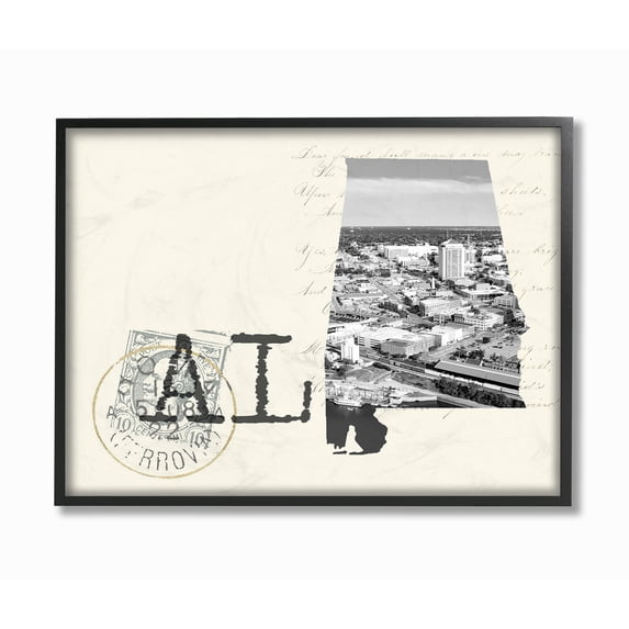 The Stupell Home Decor Alabama Black and White Photograph on Cream Paper Postcard Framed Texturized Art