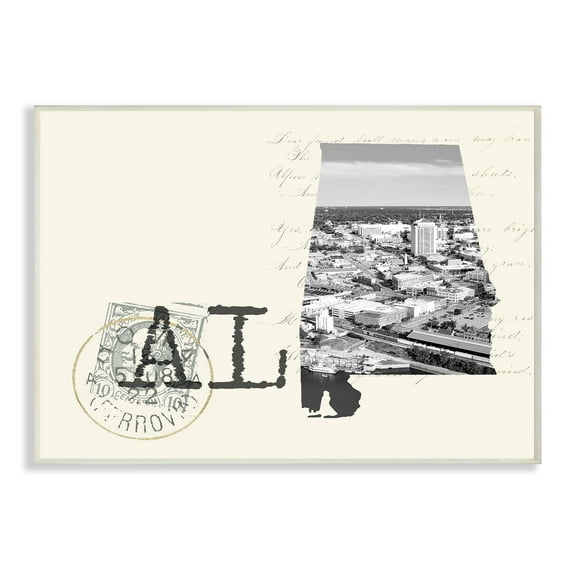 The Stupell Home Decor Alabama Black and White Photograph on Cream Paper Postcard Wall Plaque Art