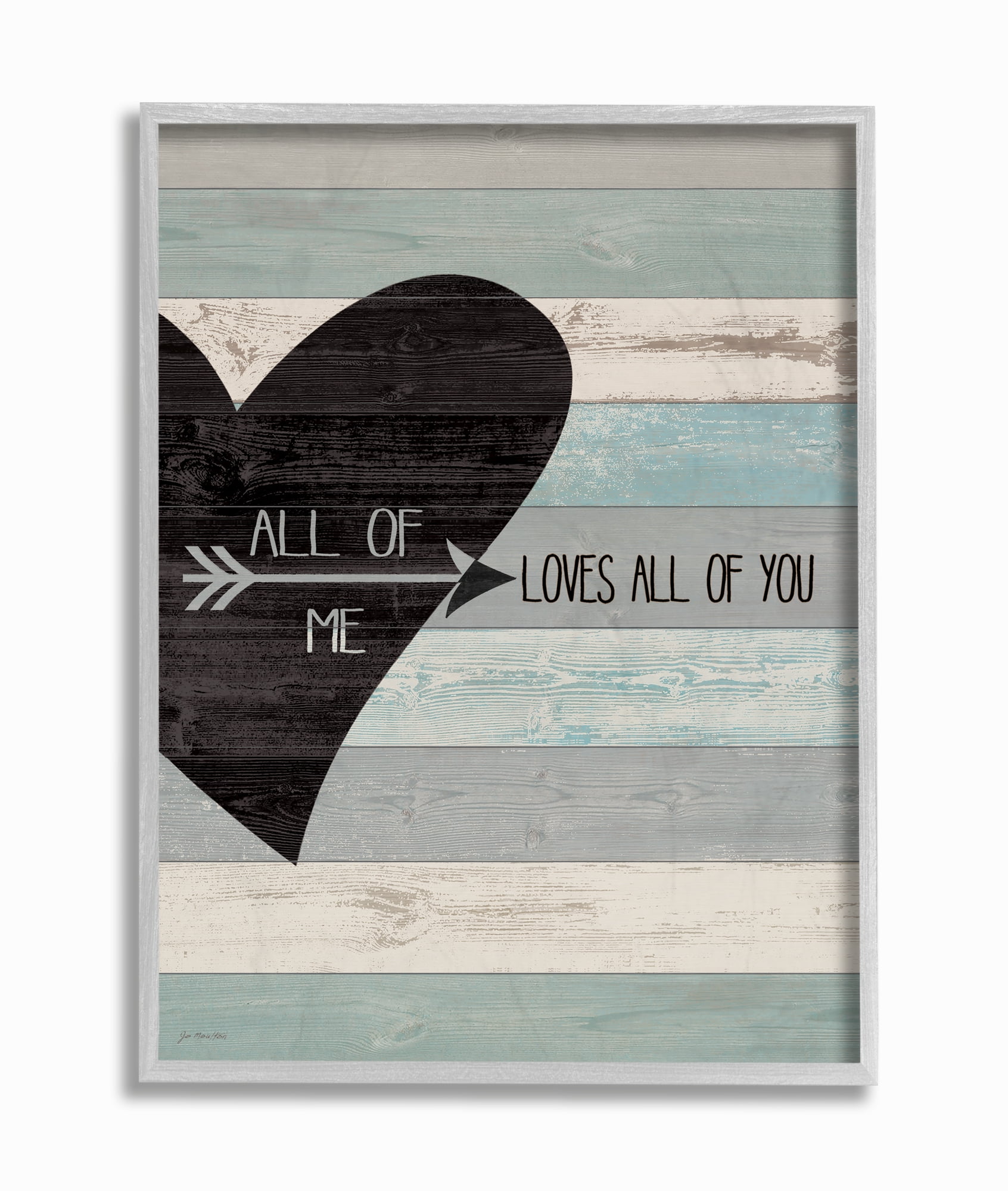 The Stupell Home Decor All of Me Loves All Of You Distressed Heart Gray Framed Texturized Art