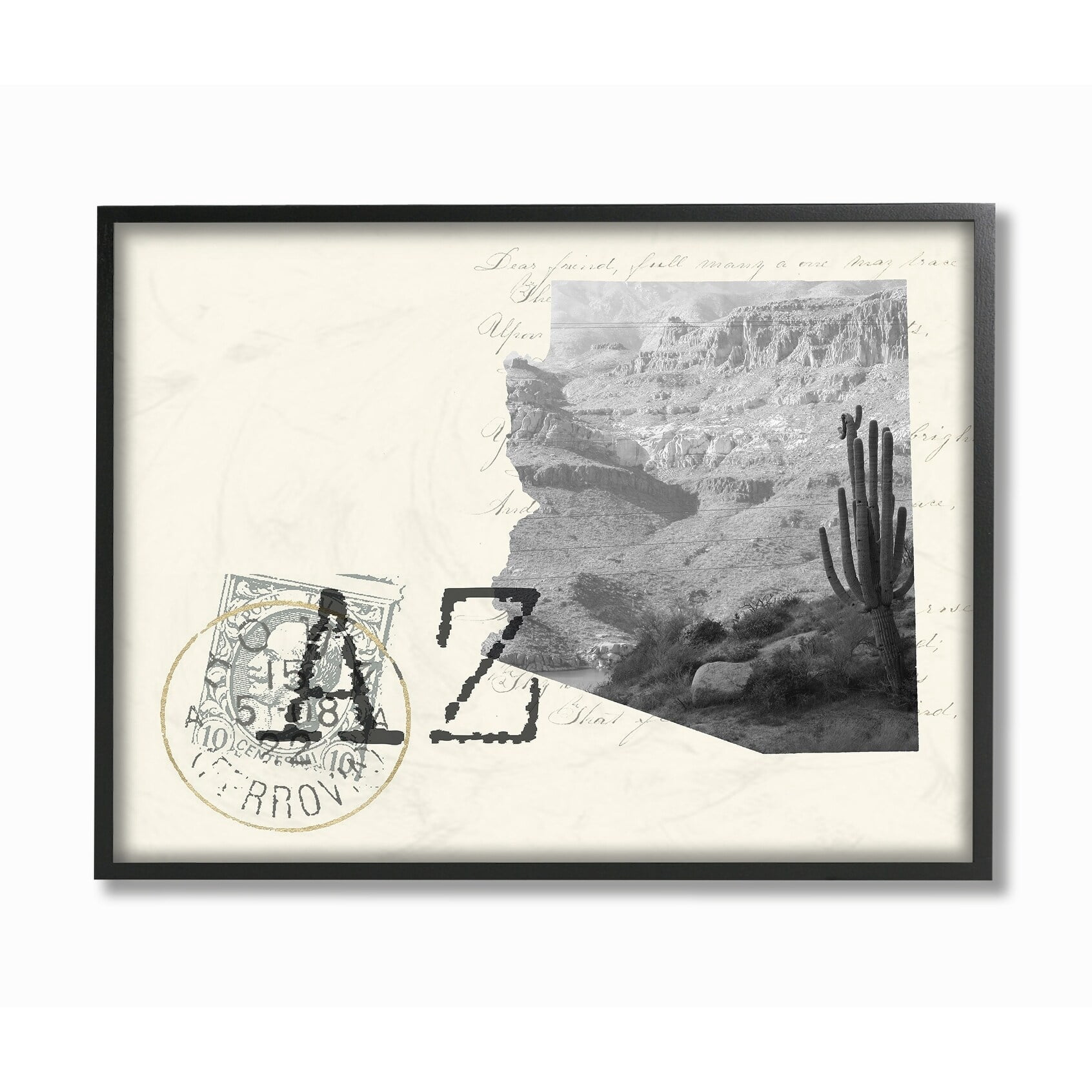 The Stupell Home Decor Arizona Black and White Photograph on Cream Paper Postcard Framed Texturized Art