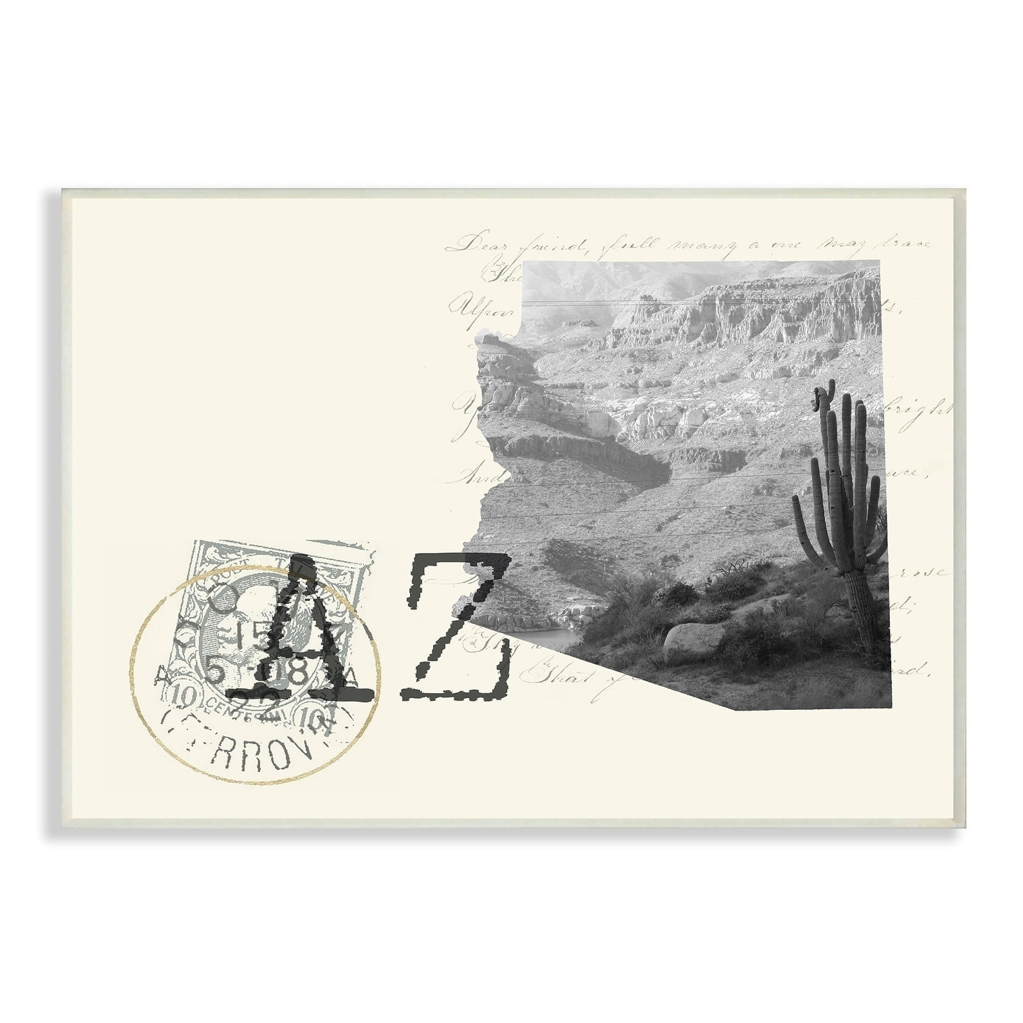 The Stupell Home Decor Arizona Black and White Photograph on Cream Paper Postcard Wall Plaque Art