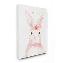 The Stupell Home Decor Baby Lapin French Pink Watercolor Bunny with Flower Canvas Wall Art