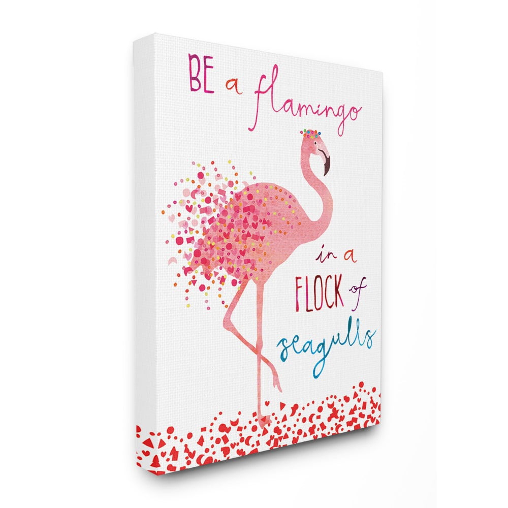 The Stupell Home Decor Be A Flamingo Peach and Pink Spotted Illustration with Typography