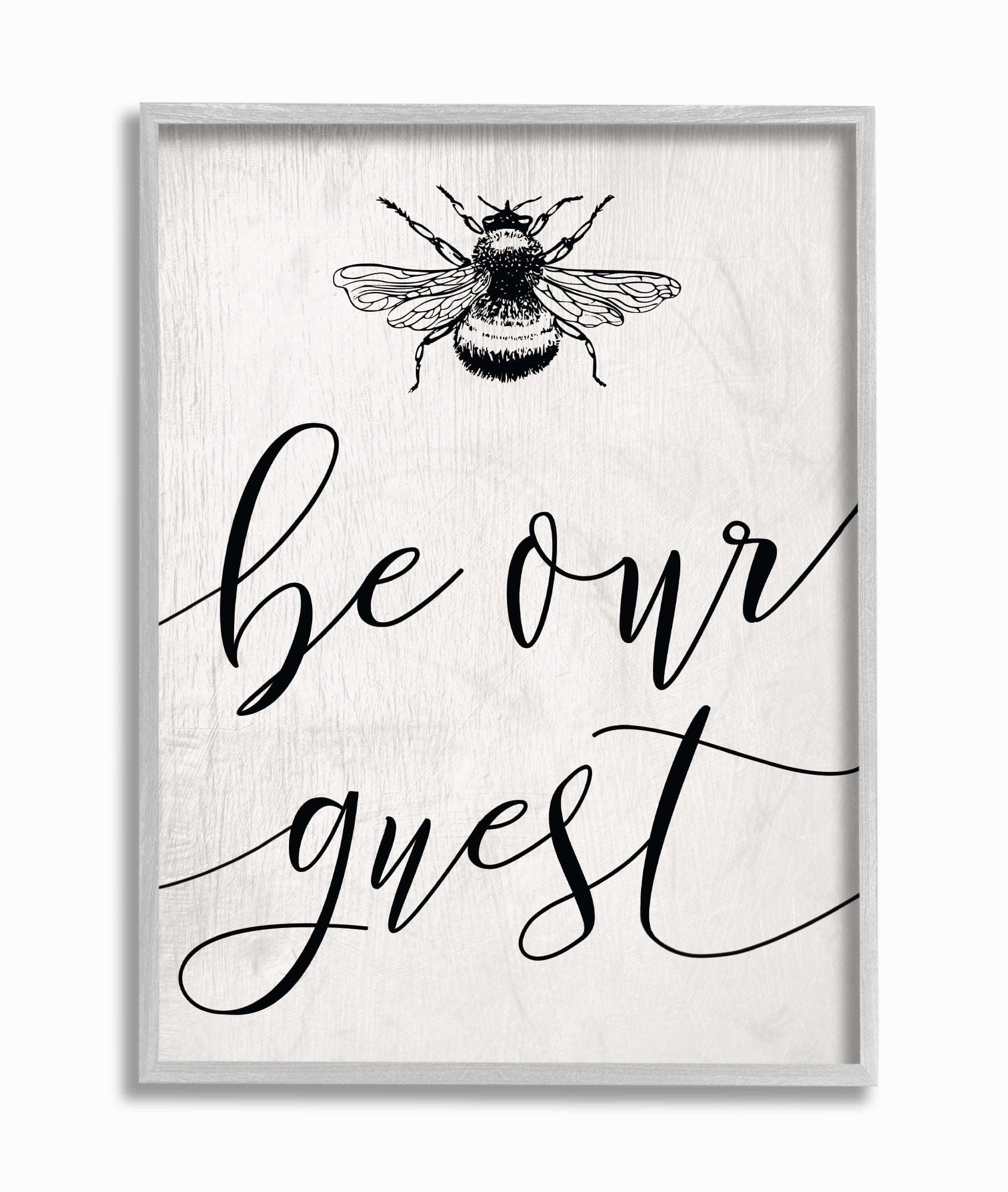 Be Our Guest Bumble Bee Script Typography Gray Canvas Wall Art, 16 x 20