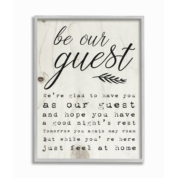 The Stupell Home Decor Be Our Guest Poem Cursive Gray Framed Texturized Art