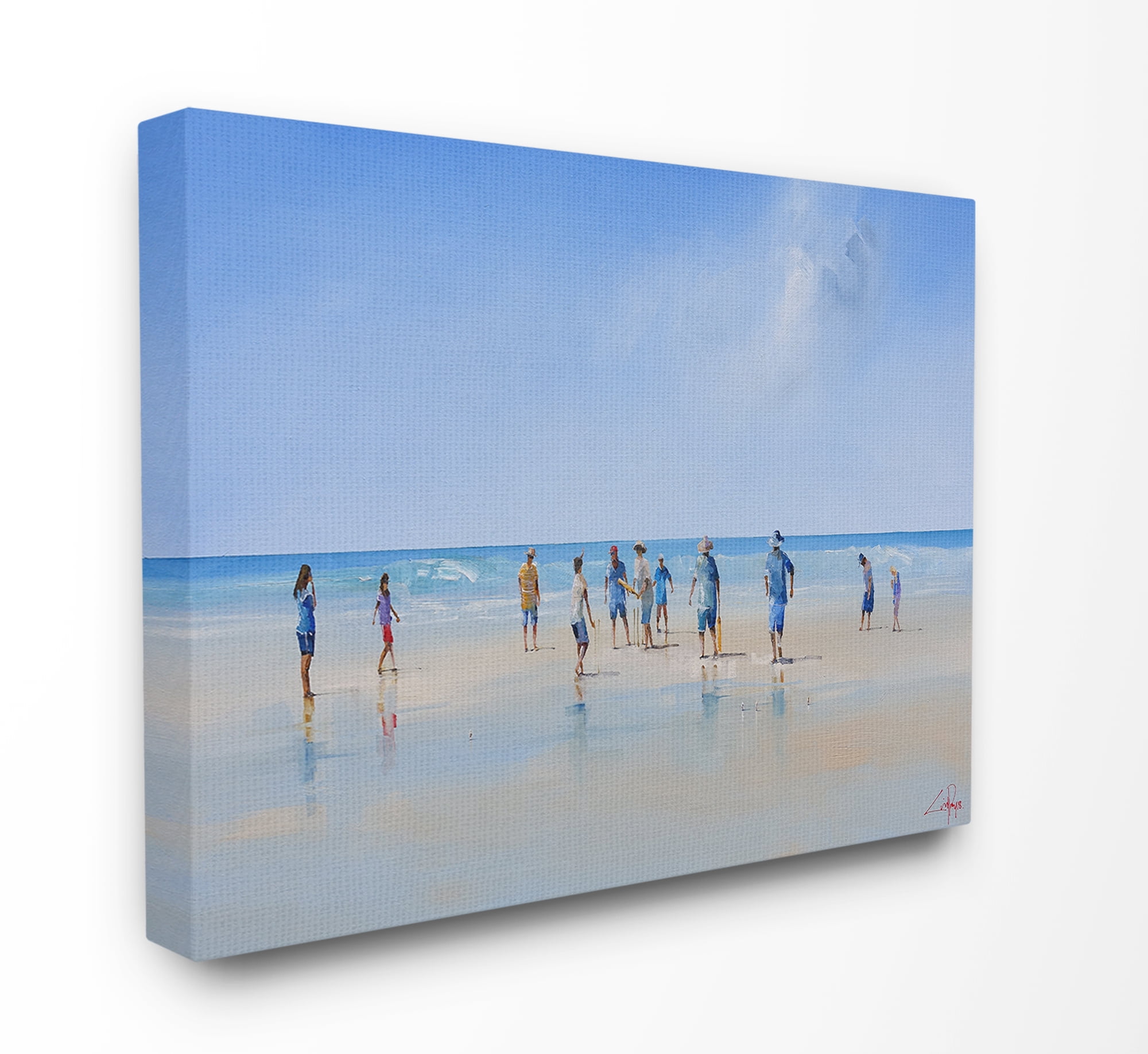 The Stupell Home Decor Beach Goers By the Ocean Bright Blue and Grey Painting Canvas Wall Art