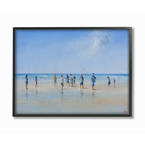 The Stupell Home Decor Beach Goers By the Ocean Bright Blue and Grey Painting Framed Texturized Art