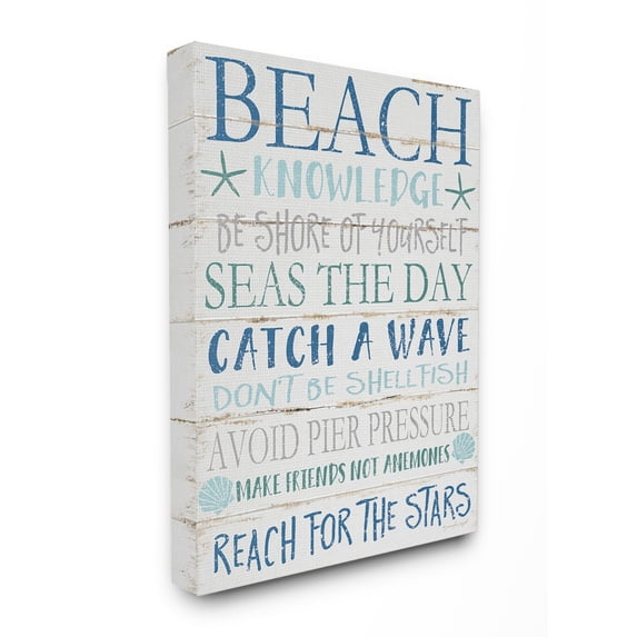 The Stupell Home Decor Beach Knowledge Blue Aqua and White Planked Look Sign