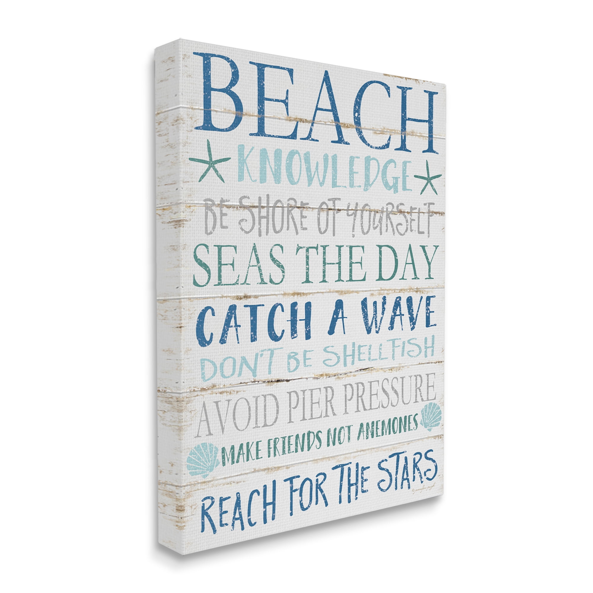 Beach Knowledge Blue Aqua and White Canvas Wall Art