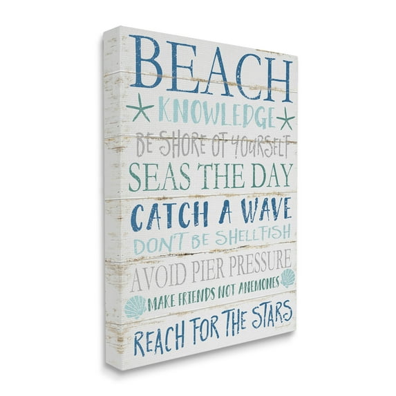 The Stupell Home Decor Beach Knowledge Blue Aqua and White Planked Look Sign