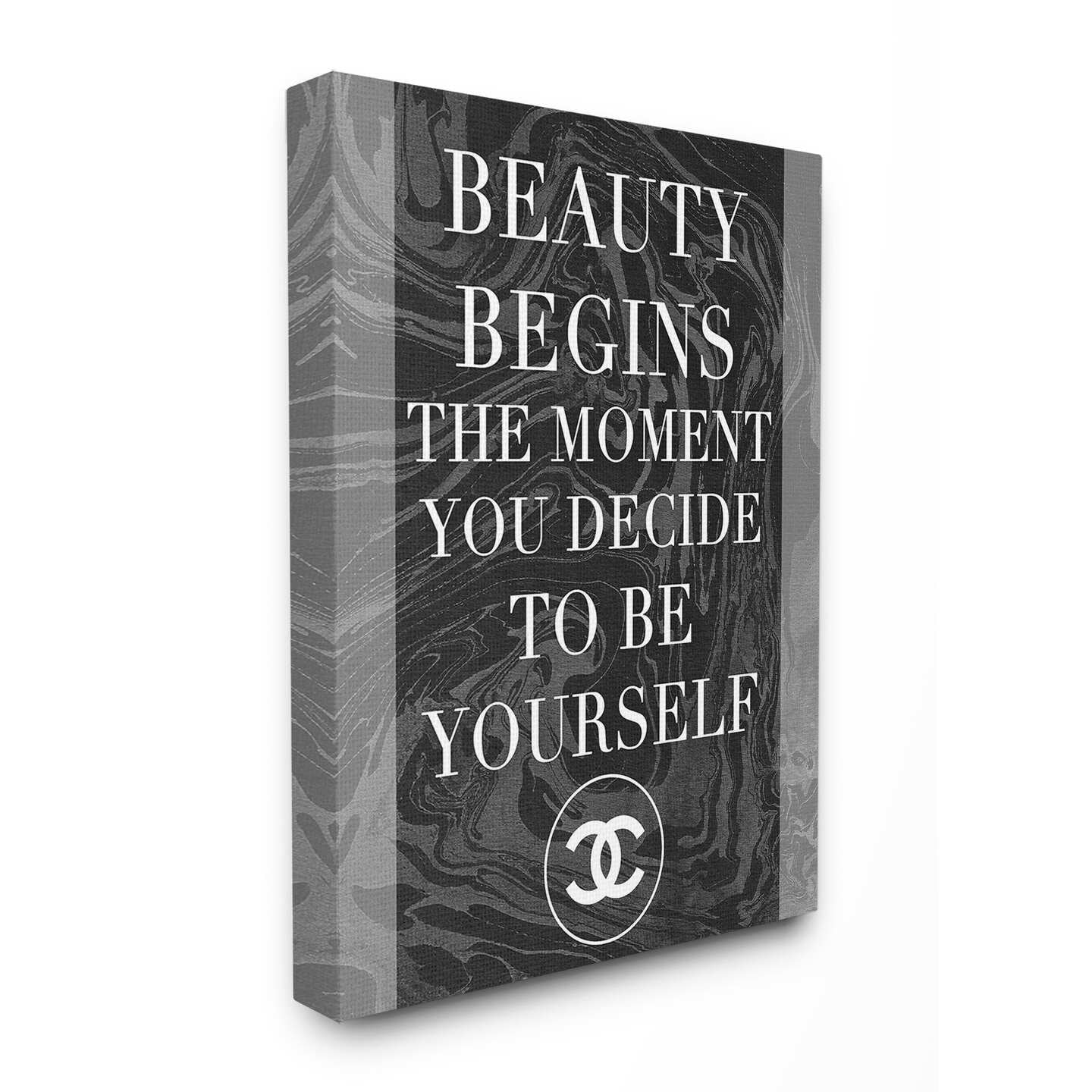 The Stupell Home Decor Beauty Begins Once You Decide To Be Yourself Black Marble Typography Canvas Wall Art