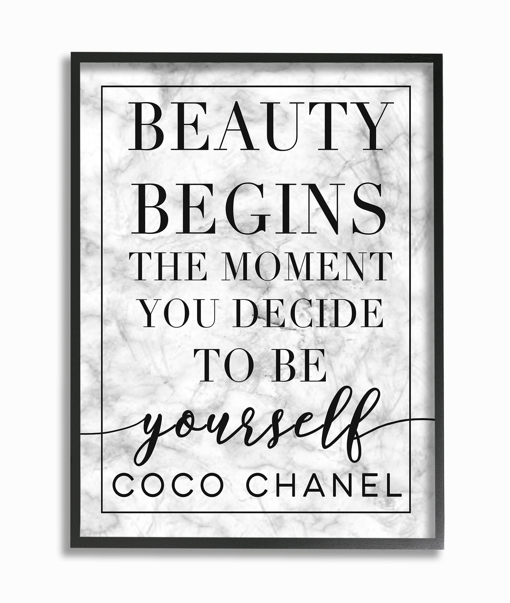 The Stupell Home Decor Beauty Begins Once You Decide To Be Yourself White Marble Typography Framed Texturized Art