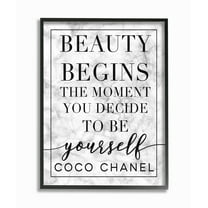 The Stupell Home Decor Beauty Begins Once You Decide To Be Yourself White Marble Typography Framed Texturized Art