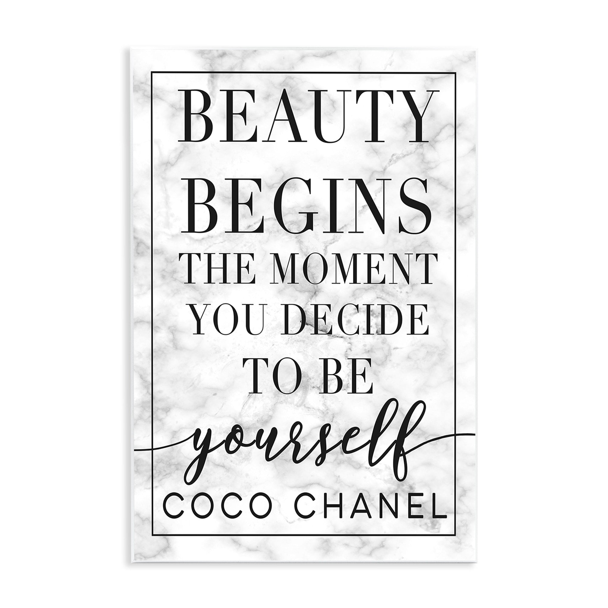The Stupell Home Decor Beauty Begins Once You Decide To Be Yourself White Marble Typography Wall Plaque Art